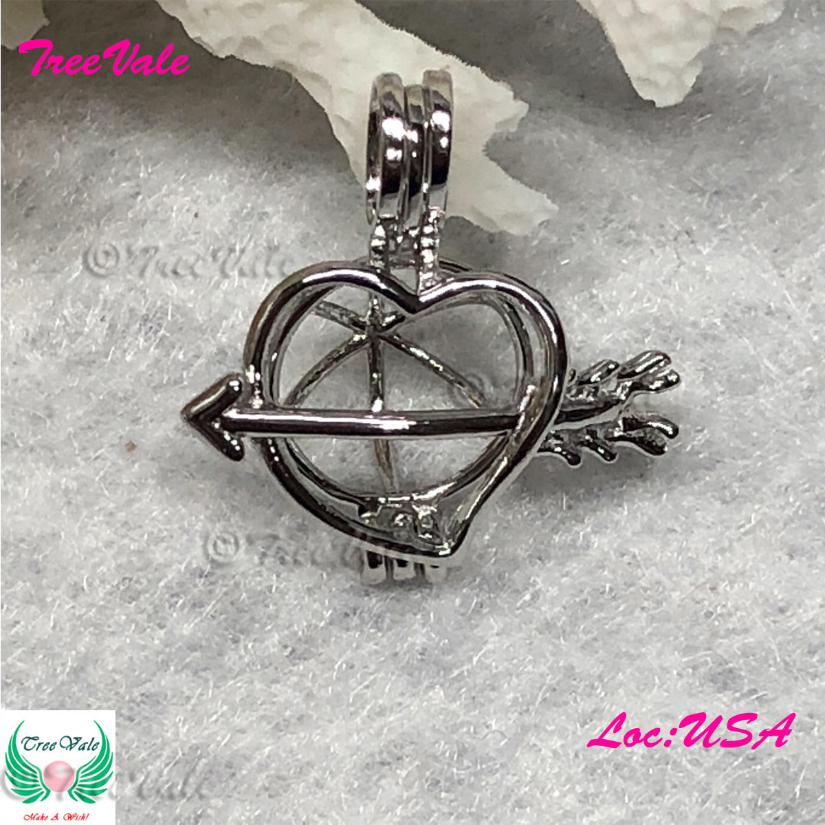 Arrow in the Heart - Silver Plated - Locket Pearl Cage Pendant - Hold 6mm - 8mm Pearl