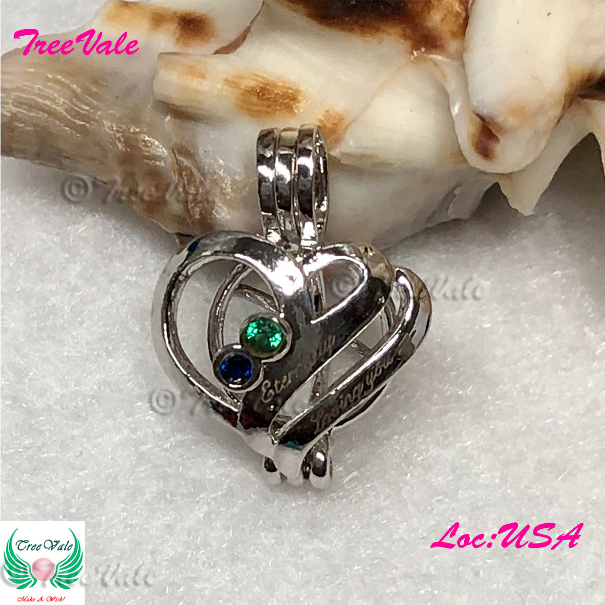 Eternally Loving You Engraved - Silver Plated - Locket Pearl Cage Pendant - Hold 6mm - 9mm Pearl