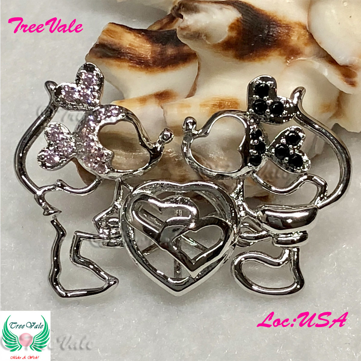 Mickey Mice Love Cage - Silver Plated - Locket Pearl Cage Pendant - Hold 6mm - 8mm Pearl