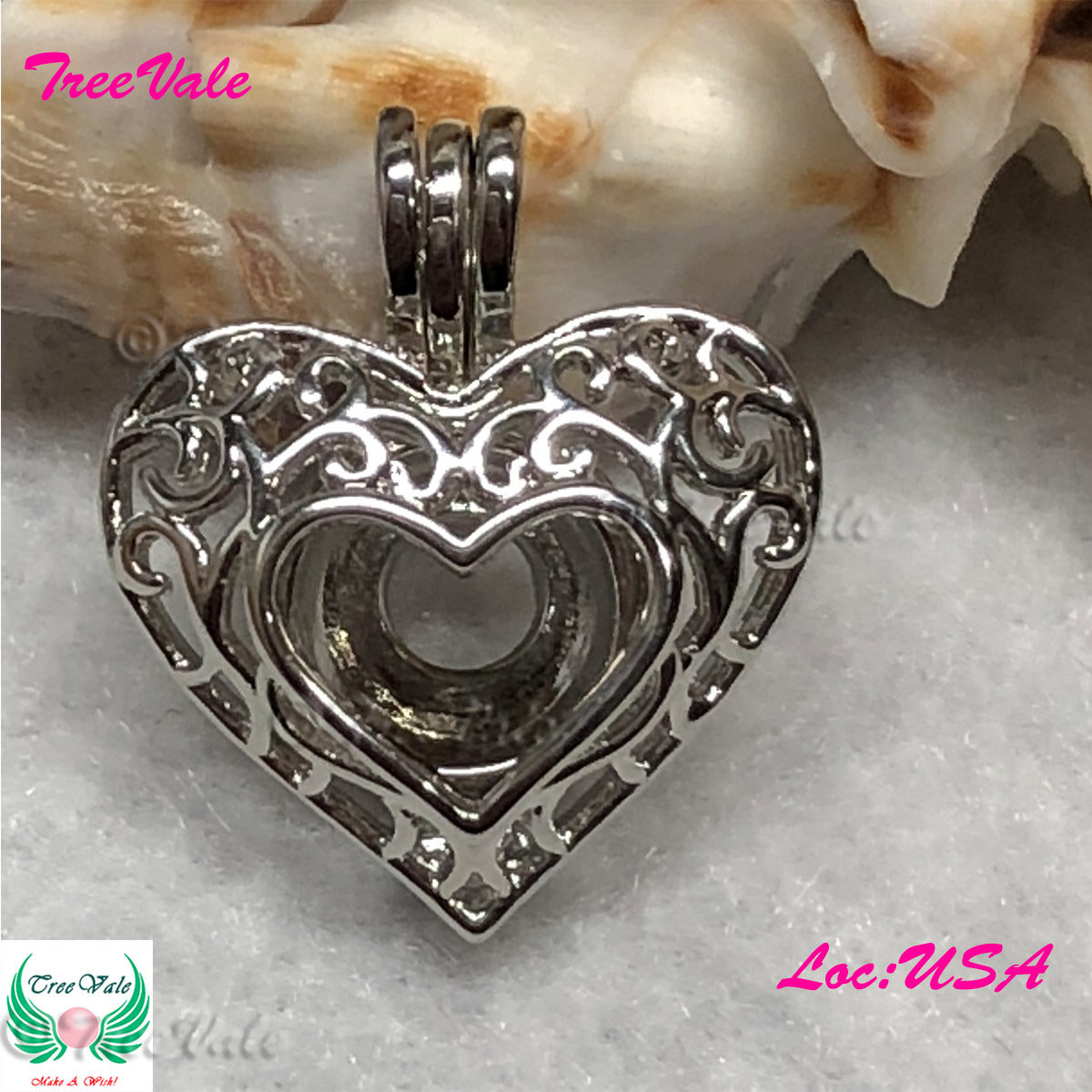 Enchanted Hearts - Silver Plated - Locket Pearl Cage Pendant - Hold 6mm - 8mm Pearl