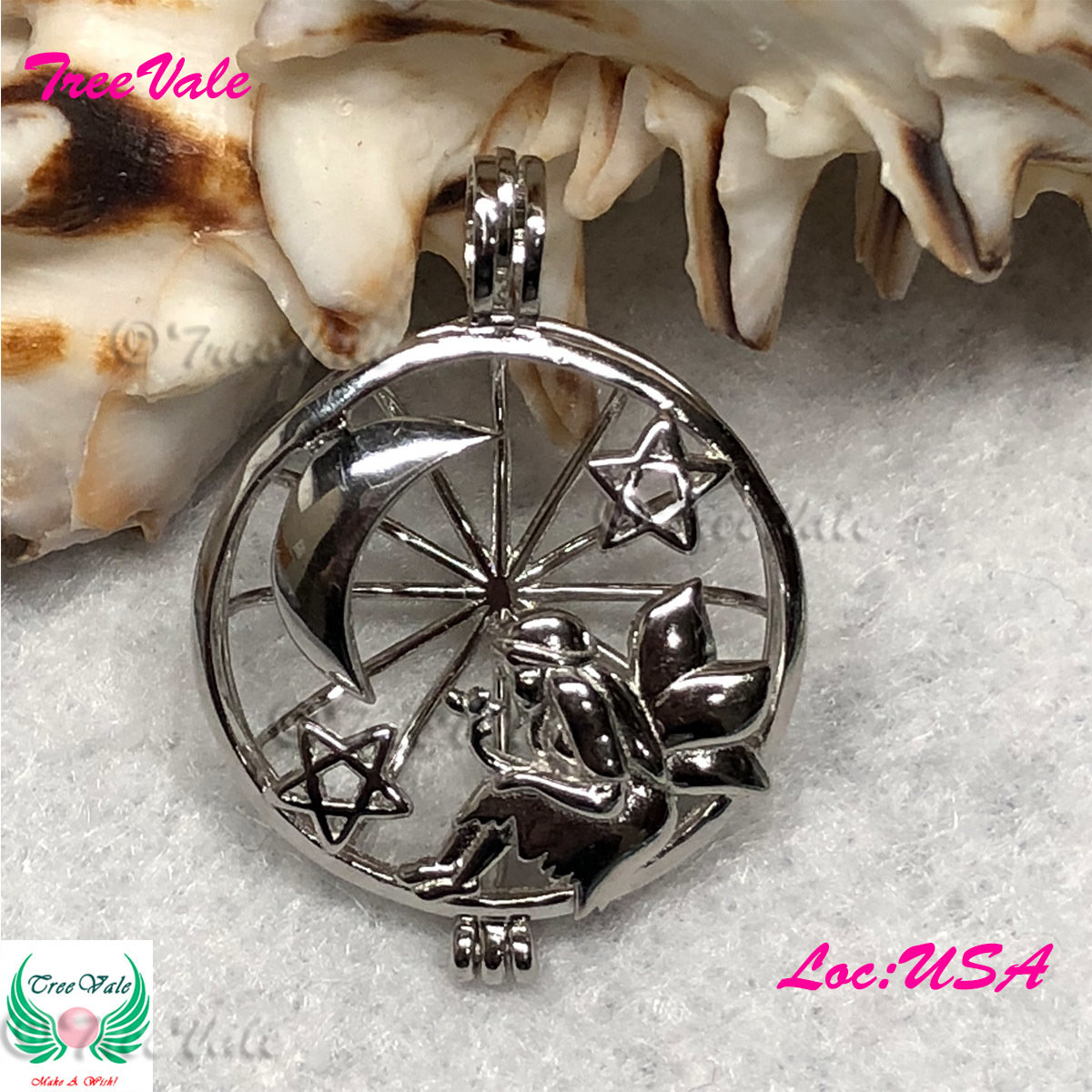 Fairy Waiting Moonlight - Solid 925 Sterling Silver - Locket Pearl Cage Pendant - Hold 7mm-9mm Pearl