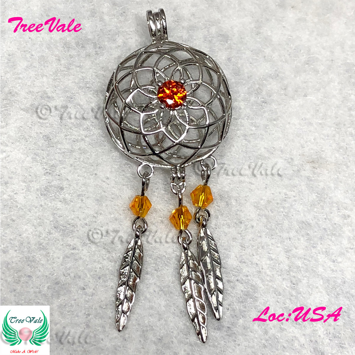Autumn Dream Catcher - Silver Plated - Locket Pearl Cage Pendant - Hold 6mm - 9mm Pearl