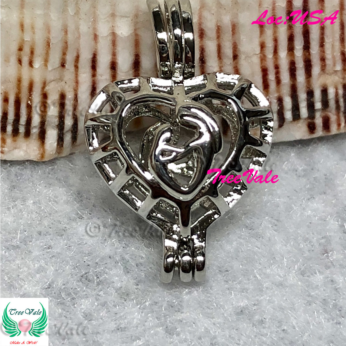 Love Mother Child - Silver Plated - Locket Pearl Cage Pendant - Hold 6mm - 8mm Pearl