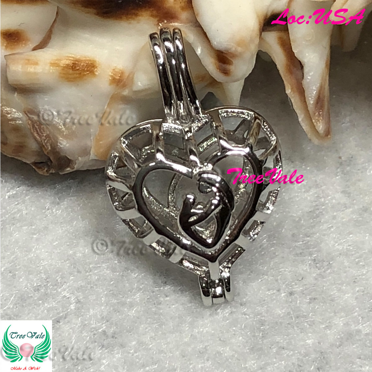 Love Mother Child - Solid 925 Sterling Silver - Locket Pearl Cage Pendant - Hold 7mm-10mm Pearl