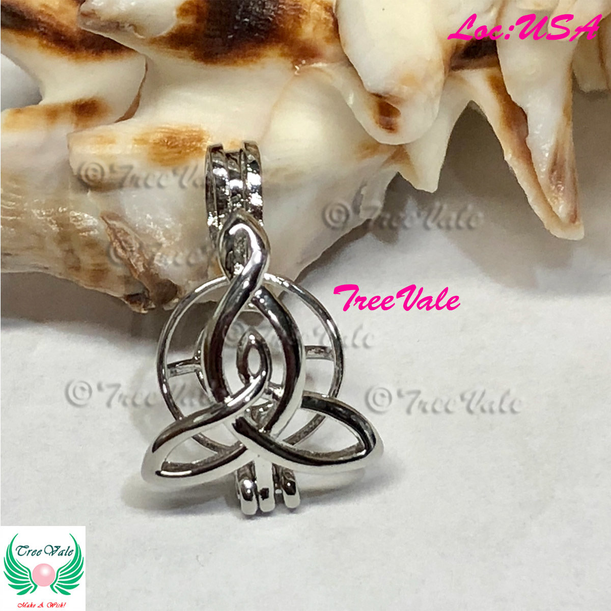 Mother&#39;s Knot - Silver Plated - Locket Pearl Cage Pendant - Hold 6mm - 8mm Pearl