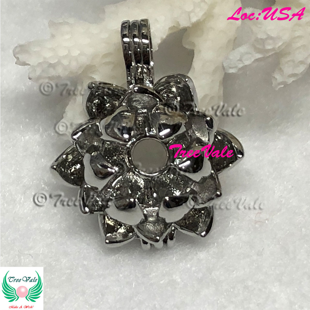 Full Bloom Lotus - Silver Plated - Locket Pearl Cage Pendant - Hold 6mm - 8mm Pearl