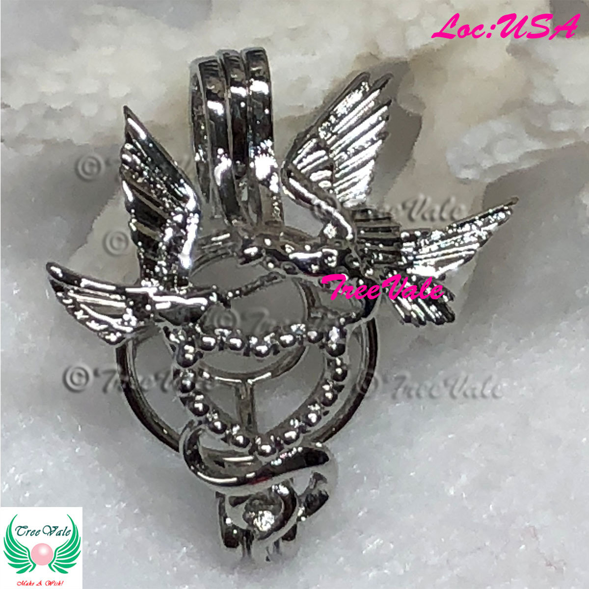 Love Birds - Silver Plated - Locket Pearl Cage Pendant - Hold 6mm - 8mm Pearl