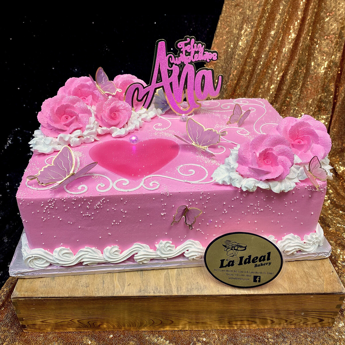 Light Pink Hearts and Butterflies Cake