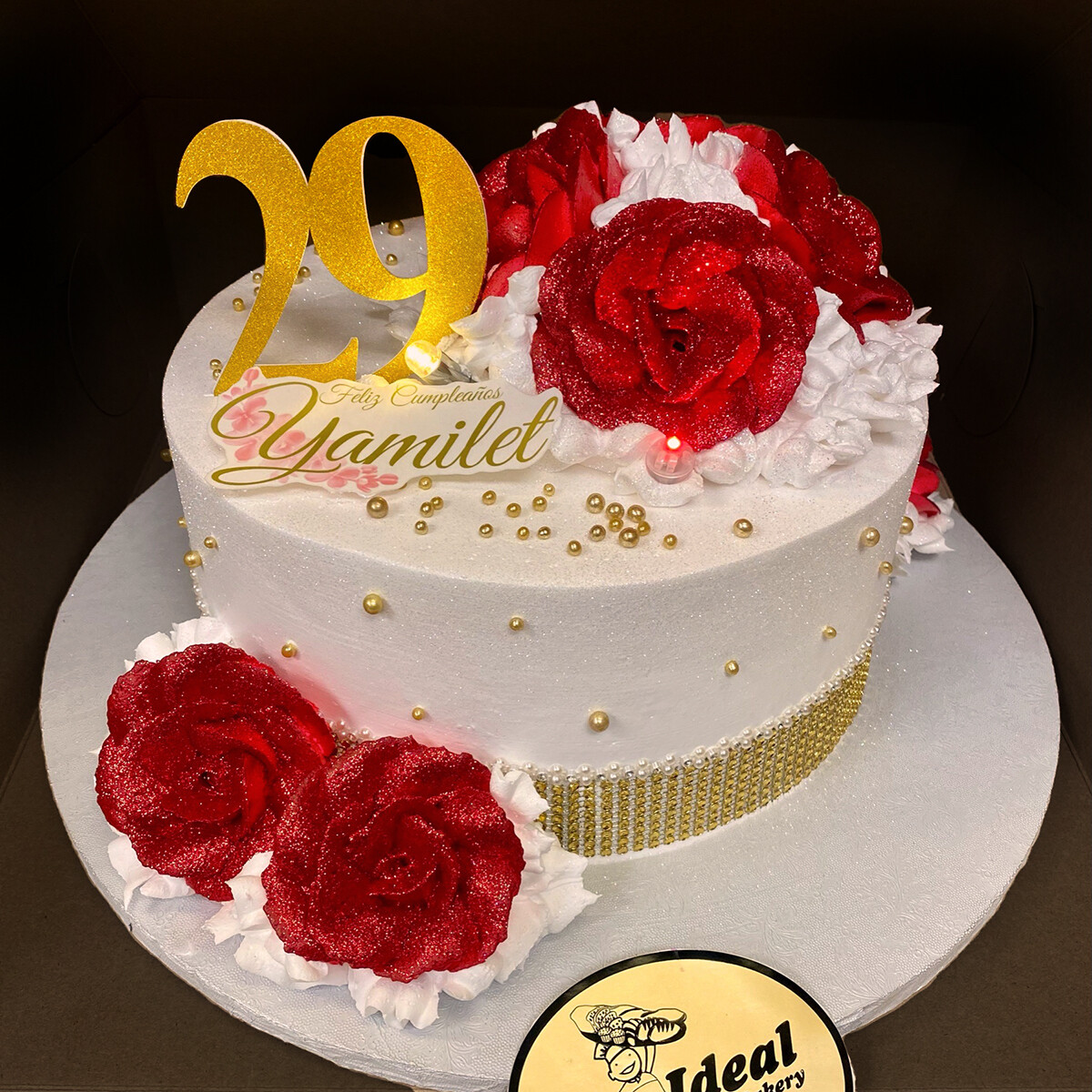Red Roses on White Cake