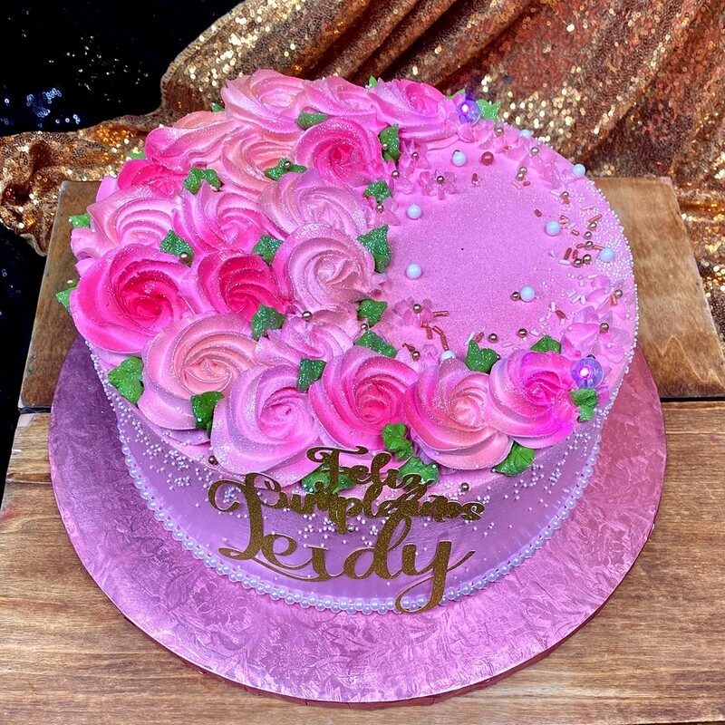 Deep Pink Rosette Cake