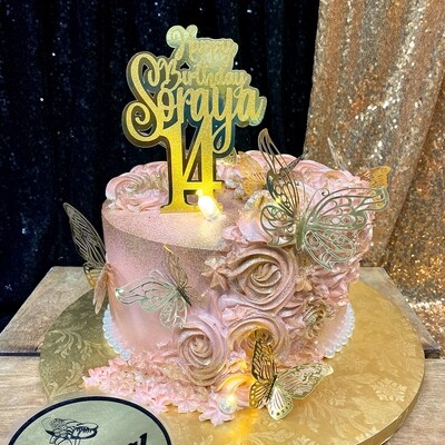 Rose Gold Rosette Cake W/ Butterflies