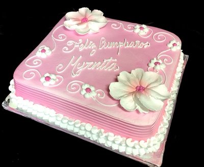 Light Pink Flowers Square Cake