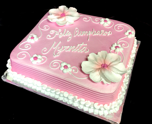 Light Pink Flowers Square Cake