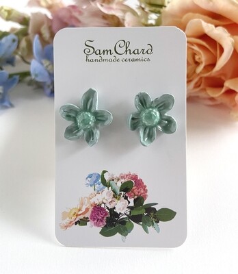 Crystal-Green/Teal Flannel Flower Earring