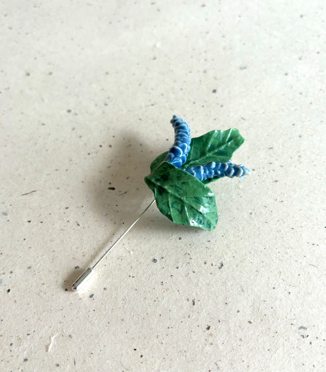 Blue Sprig and Leaves Pin/Brooch