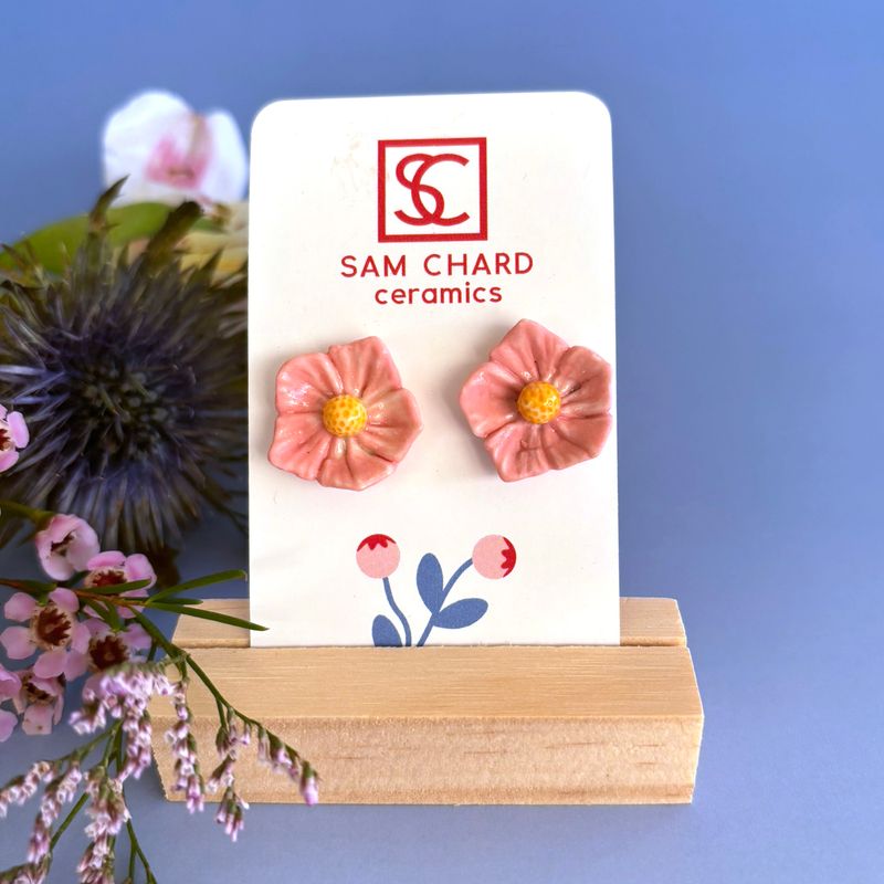 Pink Buttercup Flower Earrings