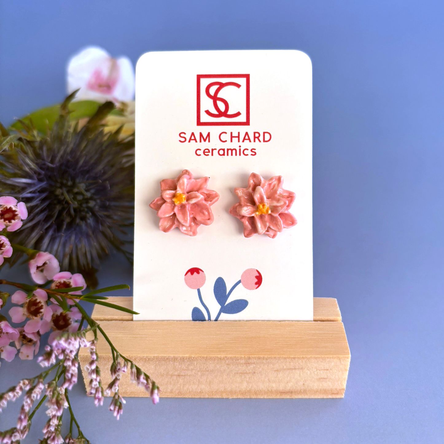 Pink Dahlia Flower Earrings