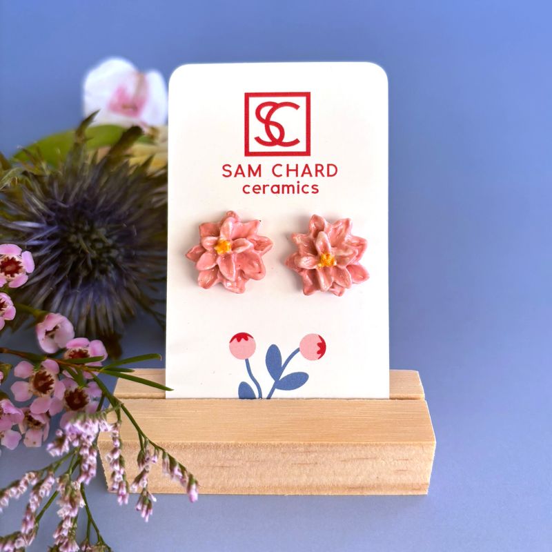 Pink Dahlia Flower Earrings