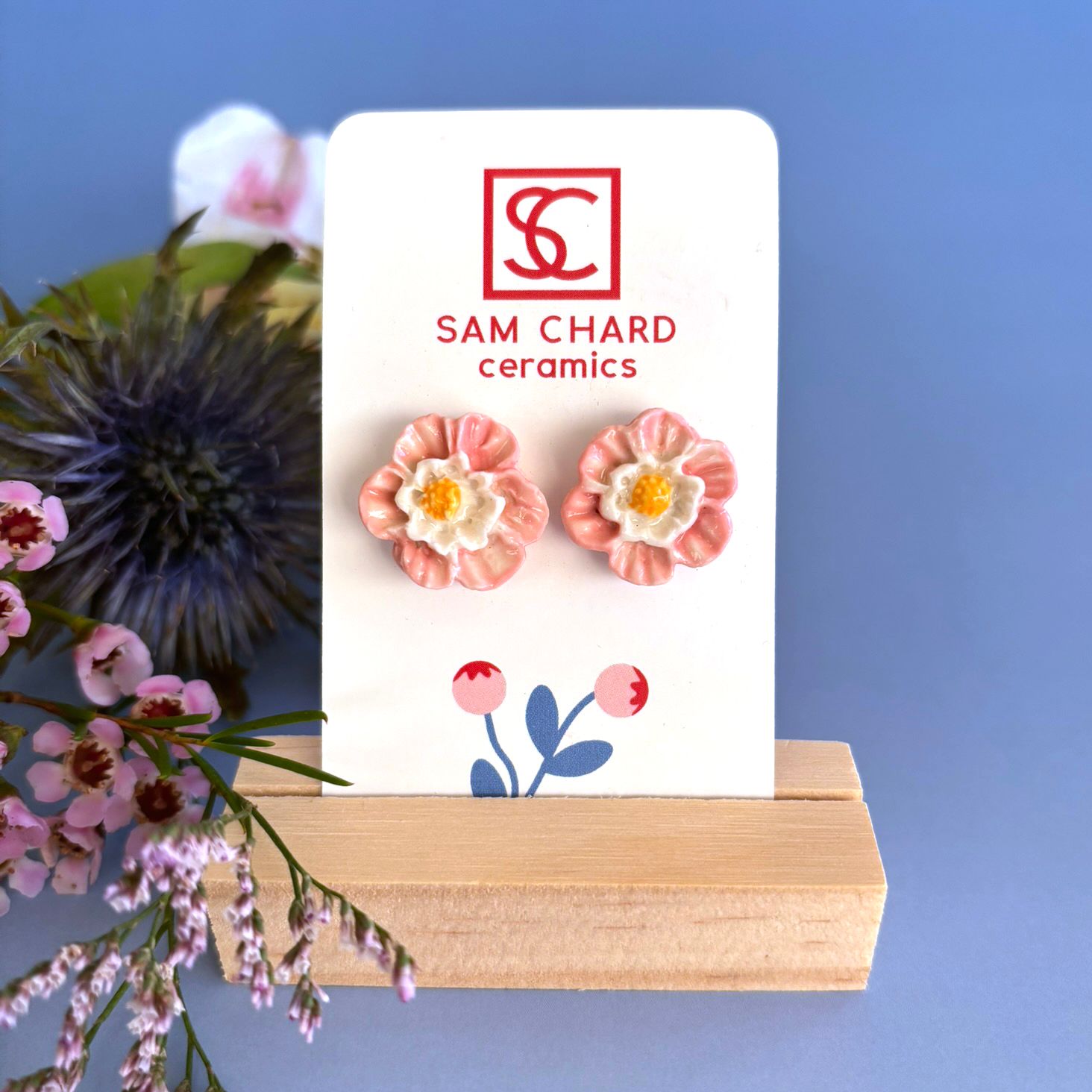 Pink Peony Flower Earrings