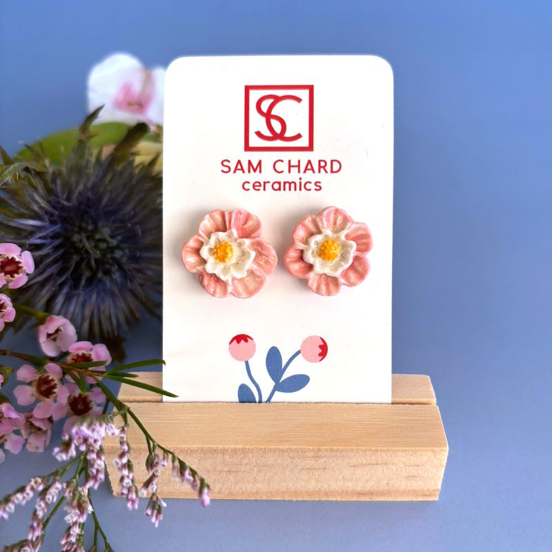 Pink Peony Flower Earrings