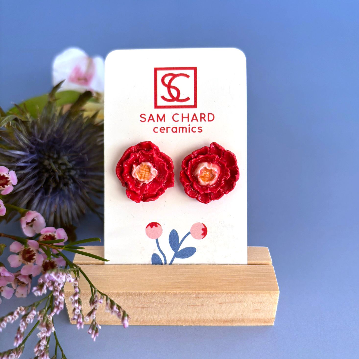 Red Peony Flower Earrings