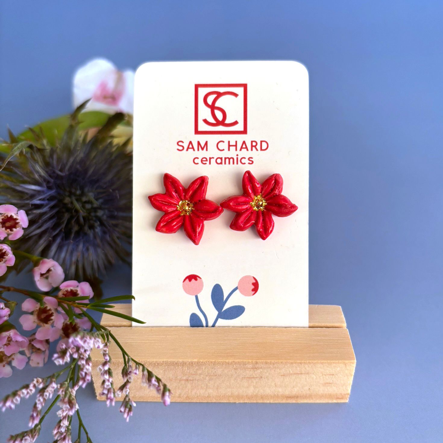 Red Star Flower Earrings