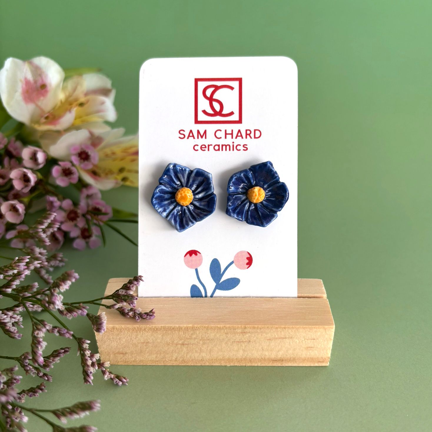 Blue Buttercup Flower Earrings
