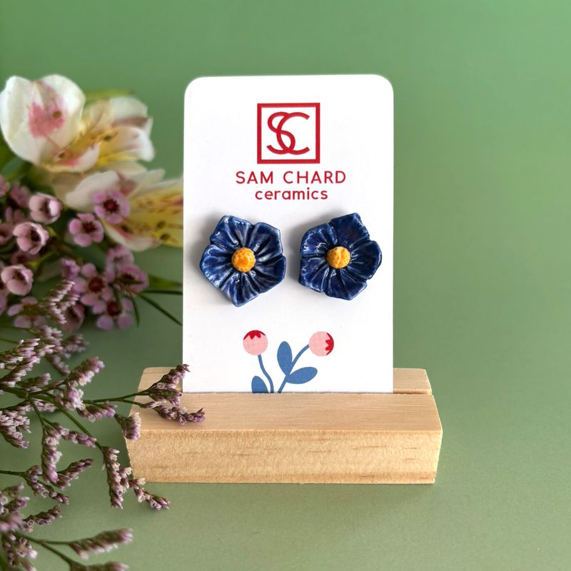 Blue Buttercup Flower Earrings