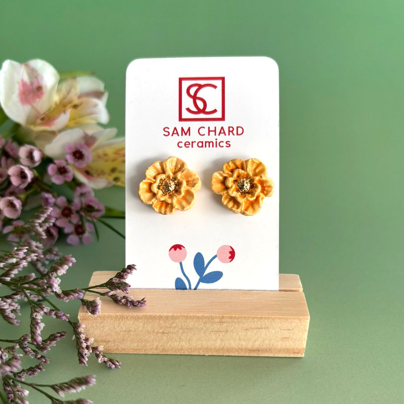 Yellow Peony Flower Earrings