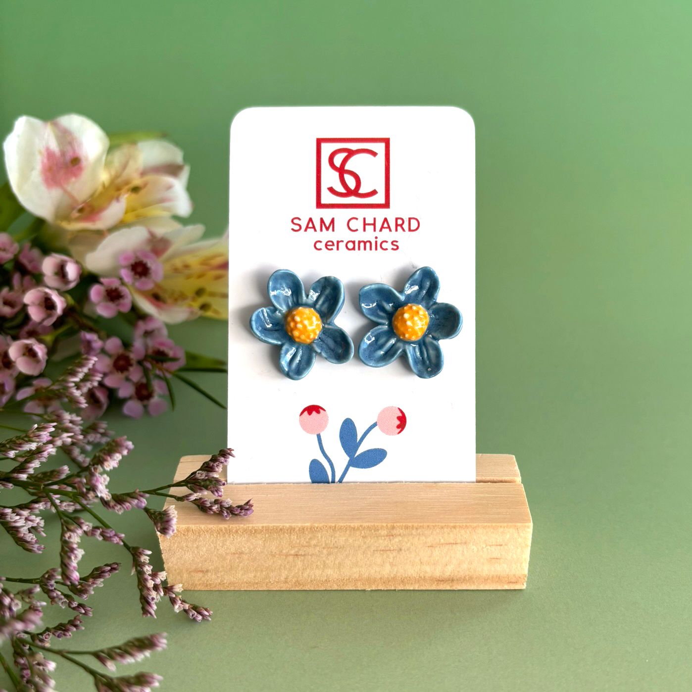 Blue Daisy Flower Earrings