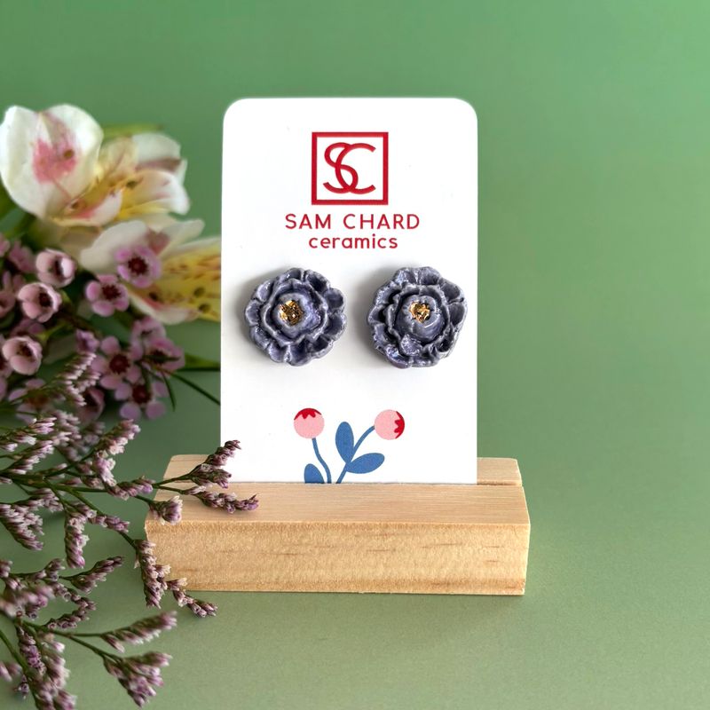 Lavender Peony Flower Earrings
