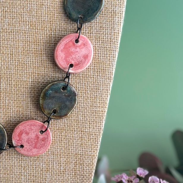 Pink and Green Discs Necklace