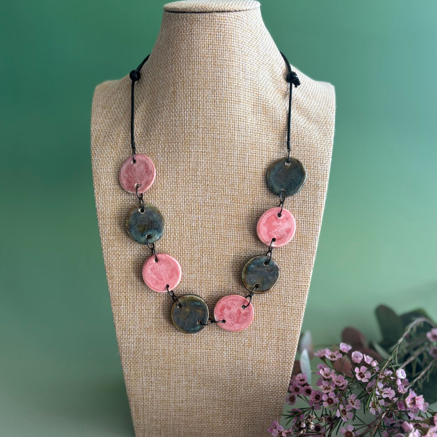 Pink and Green Discs Necklace
