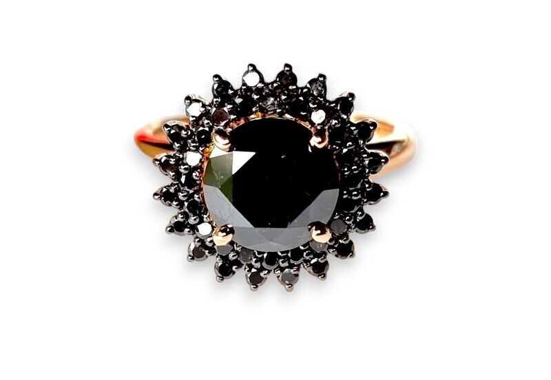 Black Diamond pink gold Halo ring