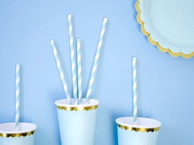 Vaaleansiniset paperipillit baby shower juhliin