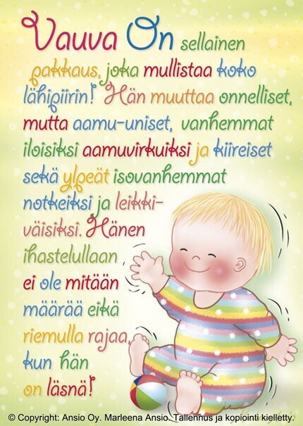 Suomalainen kortti baby shower lahjaan