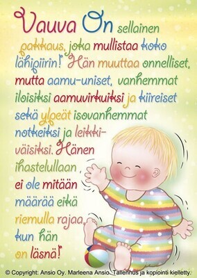Suomalainen kortti baby shower lahjaan