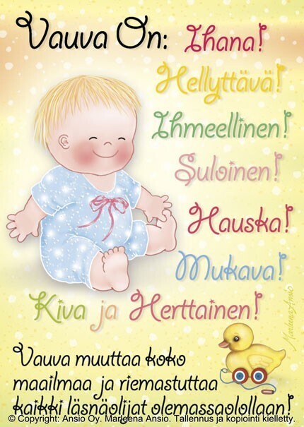 Suomalainen kortti baby shower lahjaan