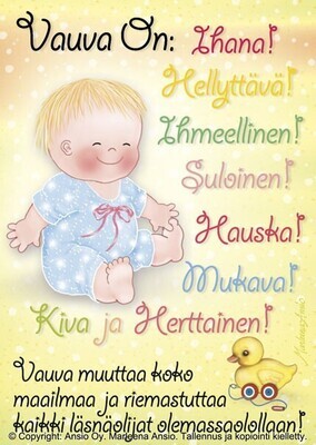 Suomalainen kortti baby shower lahjaan