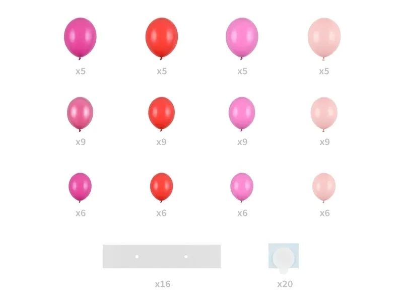 Ilmapallosydän DIY 80palloa, 160cm, vaaleanpunainen/pinkki