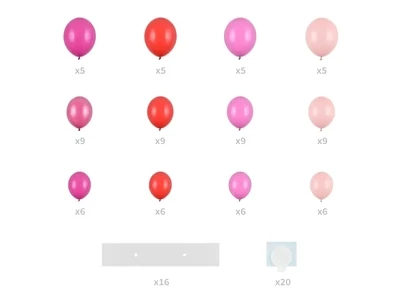Ilmapallosydän DIY 80palloa, 160cm, vaaleanpunainen/pinkki