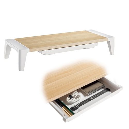 White Birch Monitor Riser with Drawer
