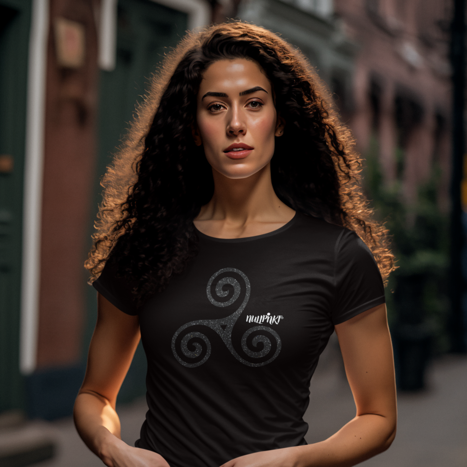 Nullpnkt her T-Shirt Triskele Schwarz Glitzer