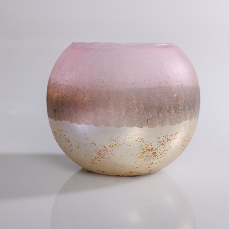 Theelichth convex ro Katica XL roze/antiek zilver