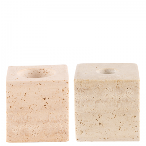 Travertine square candle holder