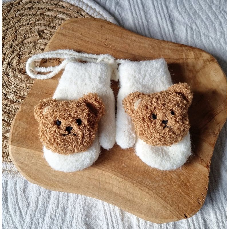 Baby Handschoenen / Wanten Met Teddy Beertje - Beige
