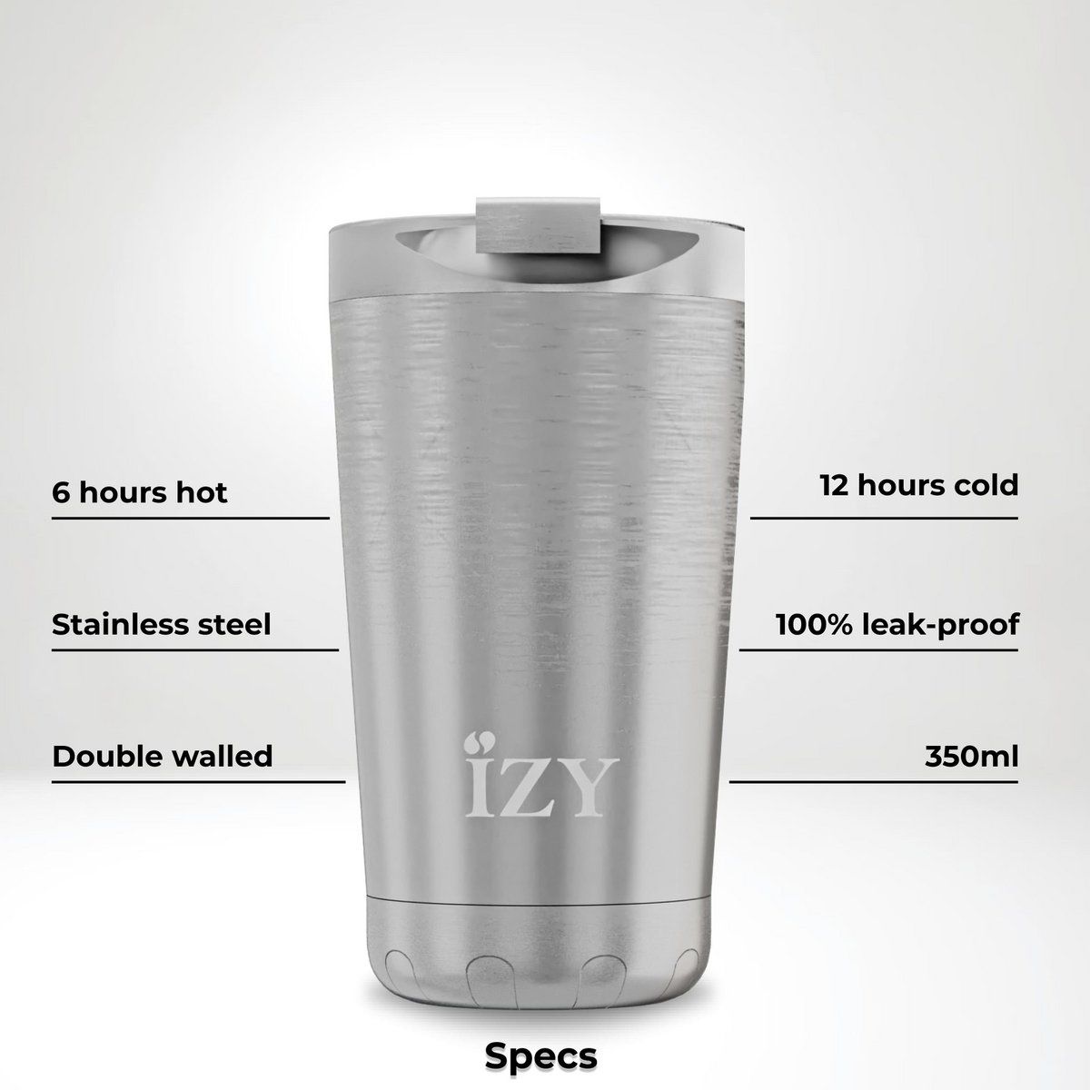 IZY Mug, Silver, 350ml, giftbox - Thermische beker | reisbeker | Afsluitbare mug voor hete of koude dranken | isoleerbeker | Thermos | Mug