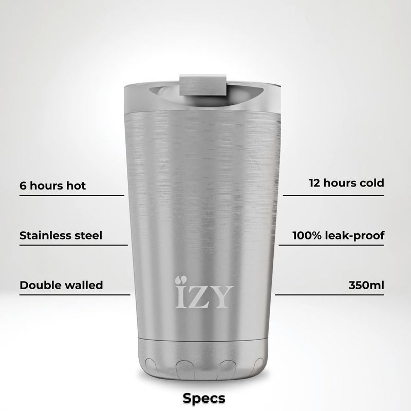 IZY Mug, Silver, 350ml, giftbox - Thermische beker | reisbeker | Afsluitbare mug voor hete of koude dranken | isoleerbeker | Thermos | Mug
