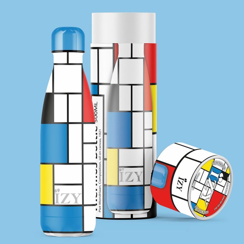 IZY Bottle, Mondriaan, 500ML, giftbox - Thermosfles | Drinkfles | Waterfles | Schoolfles | Isoleerfles | Thermos | Fles | Thermo | Isoleer | Drink | Water