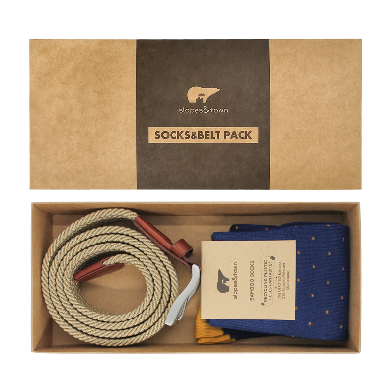 Gift Box riem Jerzy en gele stippen sokken